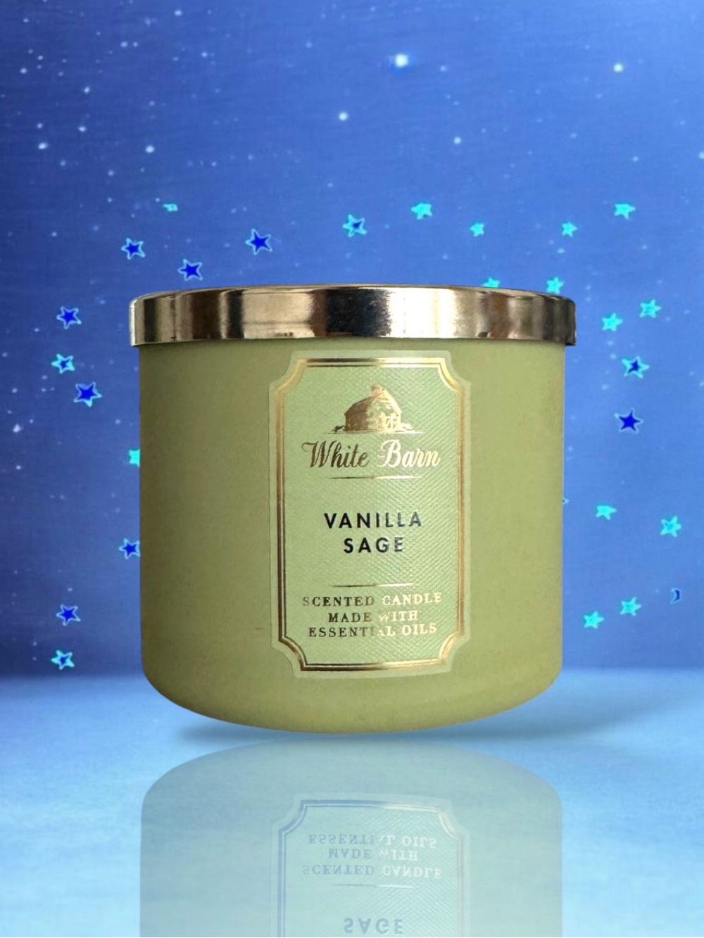 💕BBW White Barn Fall/Winter Scented 3-Wick Candle with Lid • VANILLA SAGE